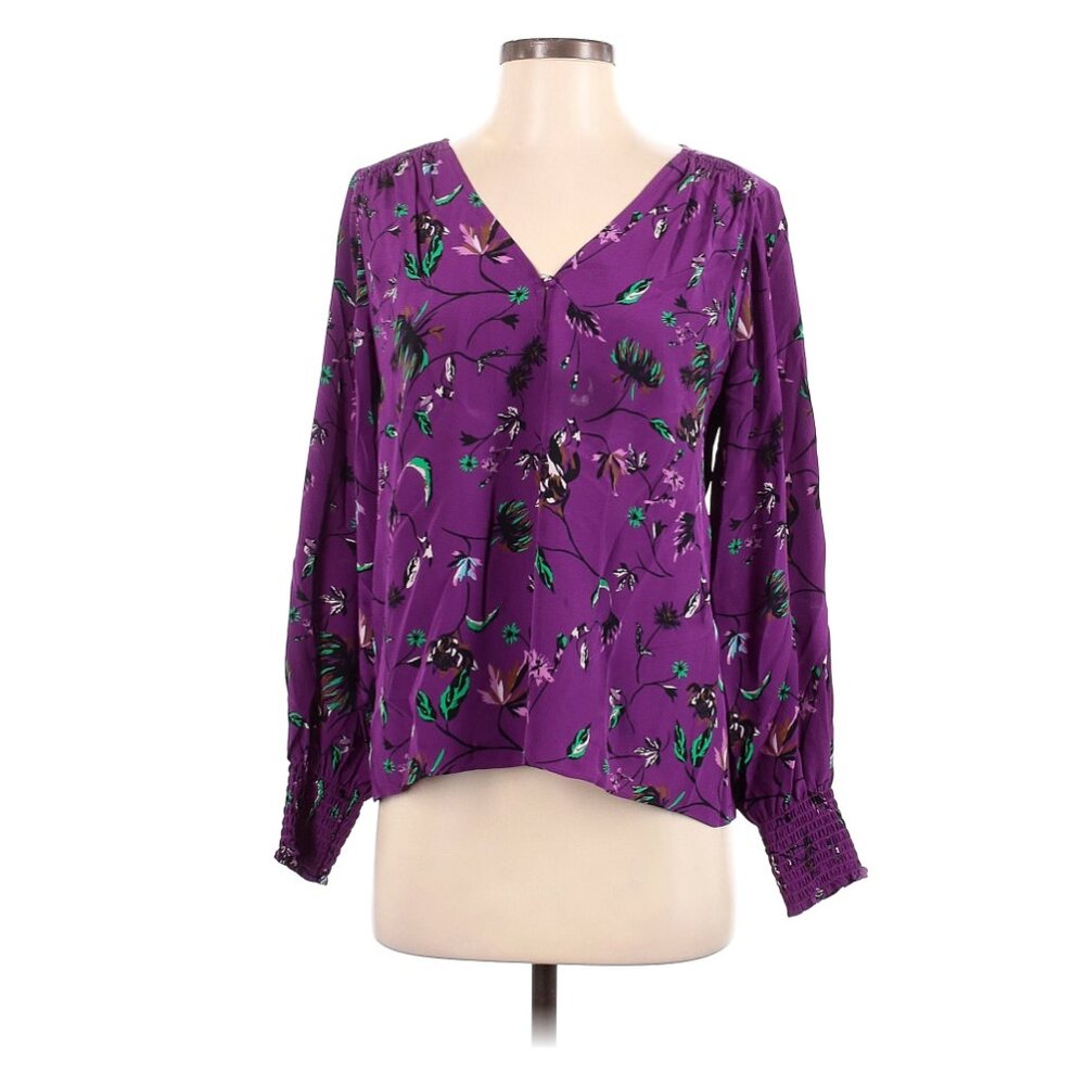 Tanya Taylor Silk Purple Floral Blouse Size 2